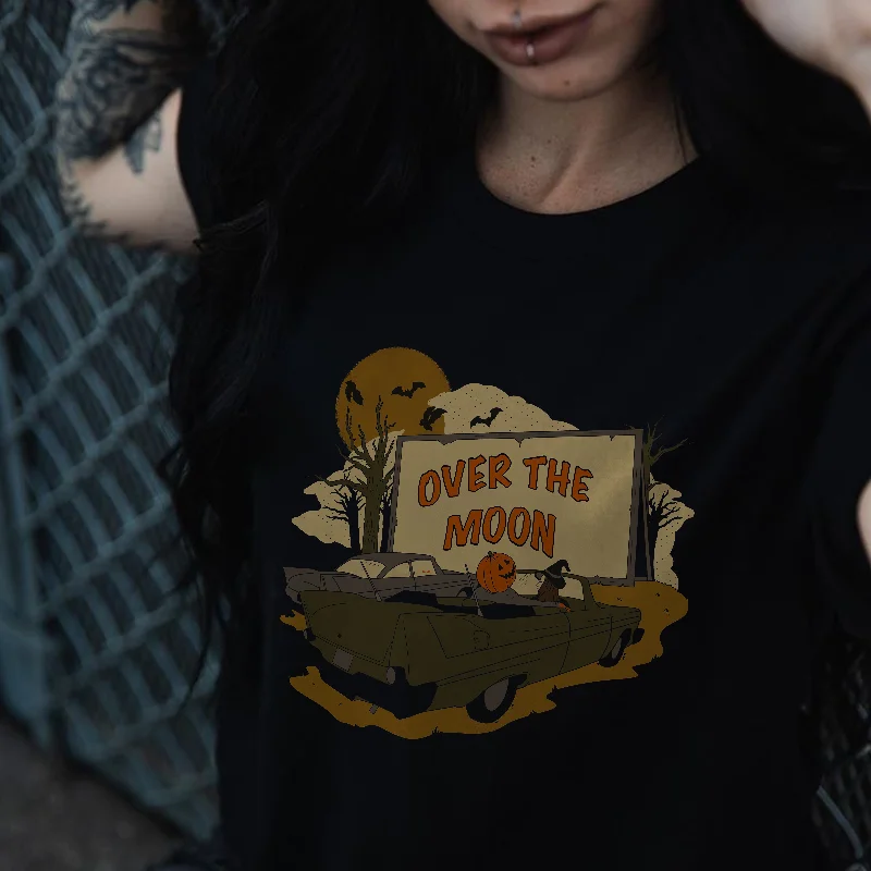 Over The Moon Printed Halloween T-shirt -  