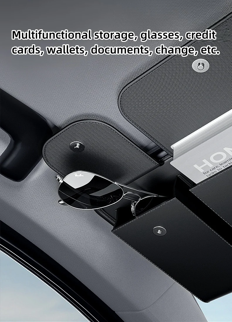 Multifunctional car sun visor leather storage bag