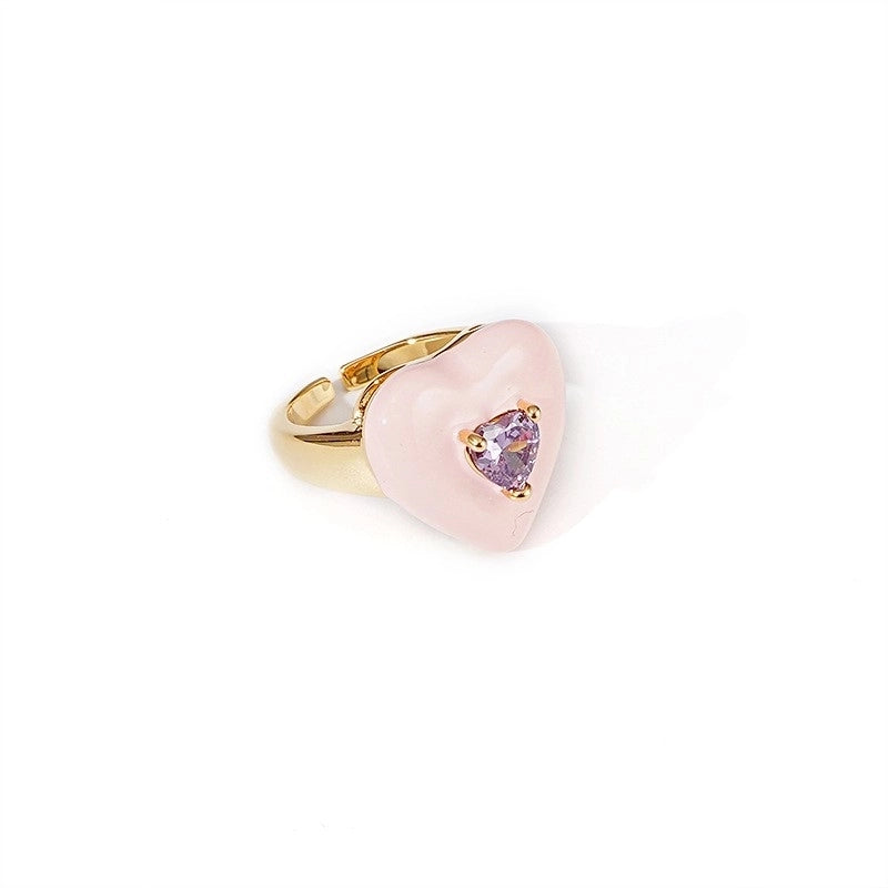 Copper Gold Plated Silver Plated Classical Retro Inlay Heart Shape Zircon Open Rings