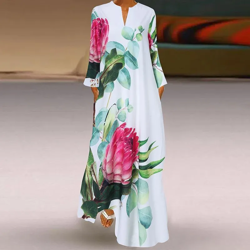 Spring Women's Sundress Bohemian Floral Long Dress ZANZEA 2022 Casual Long Sleeve Party Holiday Vestidos Kaftan Robe Dresses
