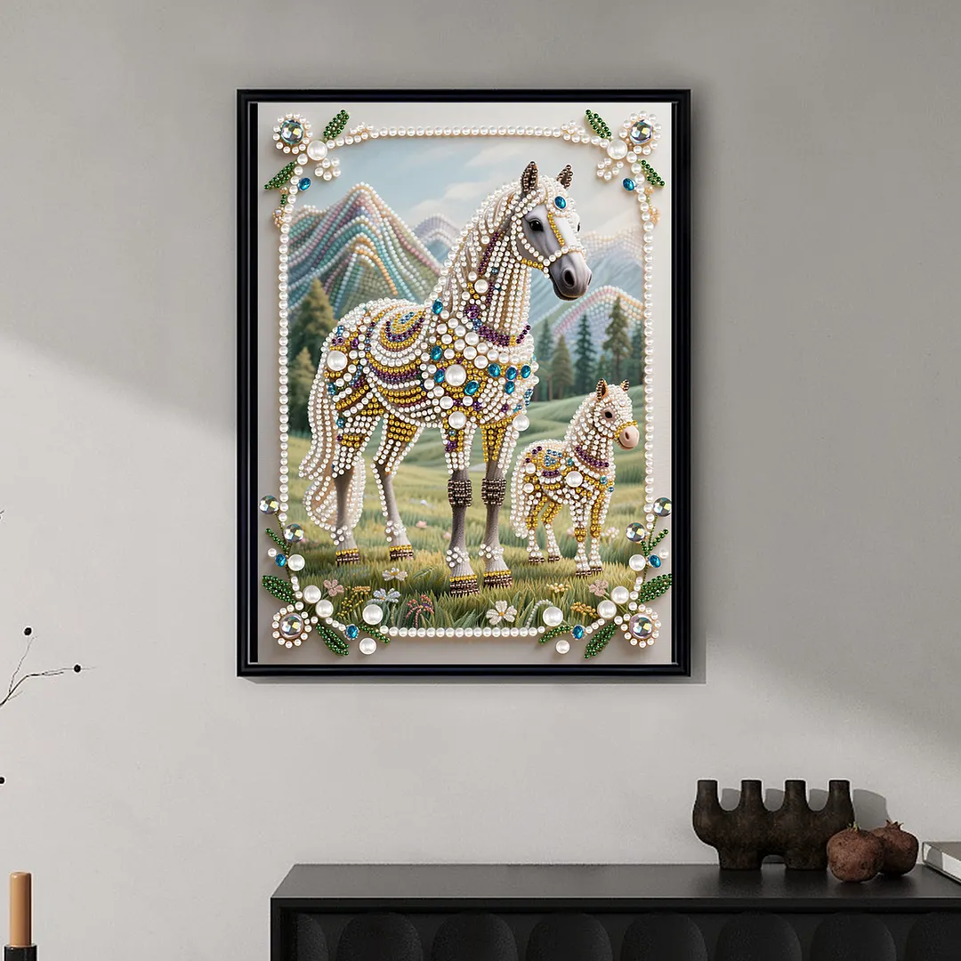 Horse Special Shaped 5D DIY Partial Drill Pearl Gem Diamond Art Painting Kit for Adults Beginners Home Decor Art Craft Pearl Diamond Painting 30x40cm