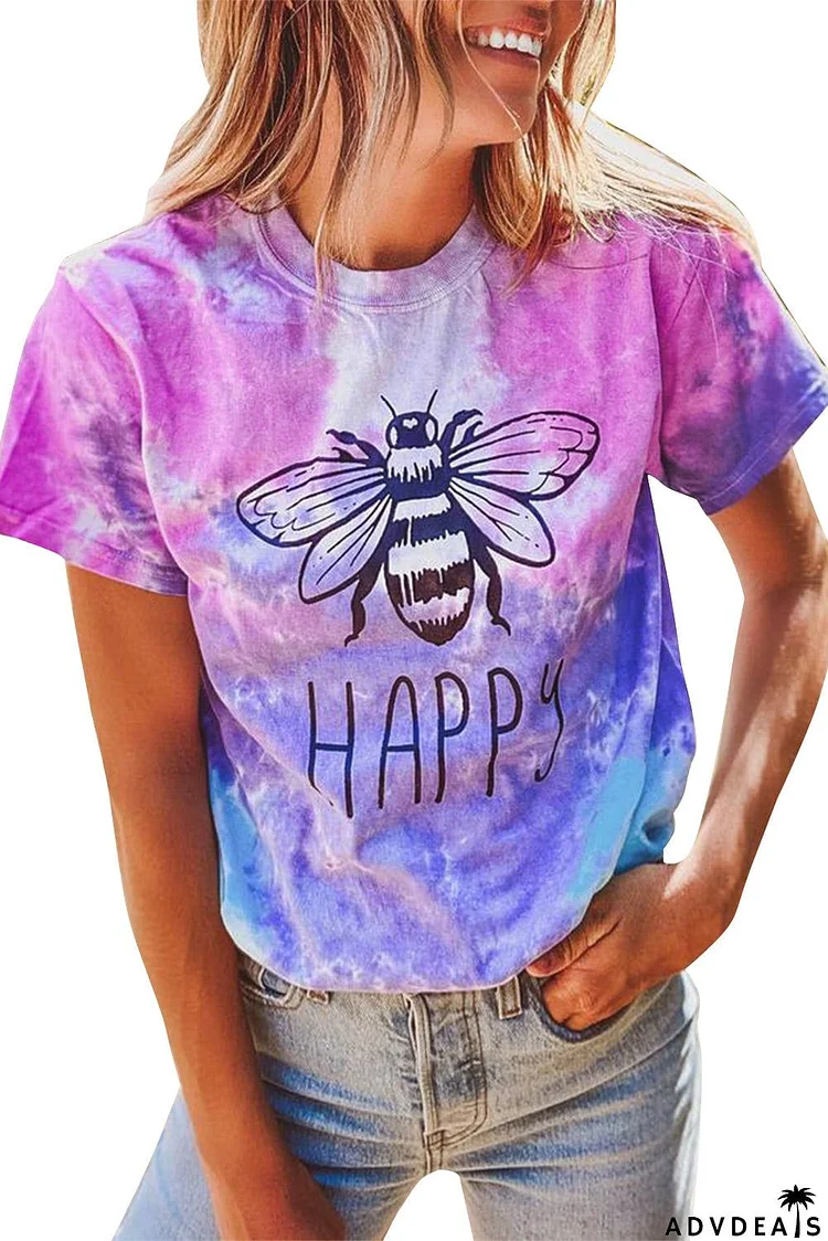 Bee Happy Graphic Tie-dye Cotton Blend Tee