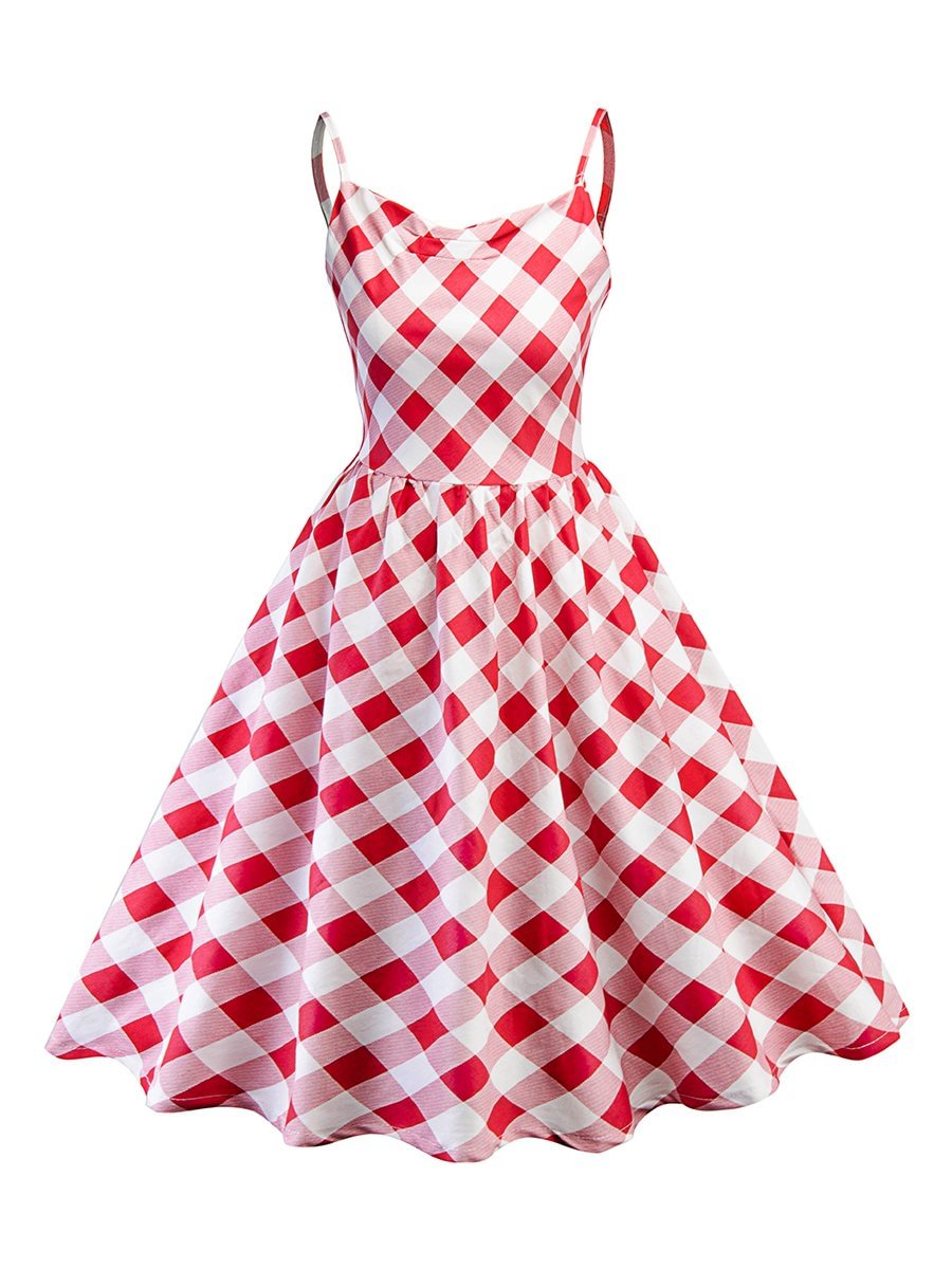1950s Dress Vintage Gingham Pattern Slip Dress