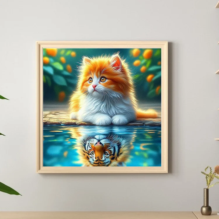 Kitty Cats Reflection/Big Cats Framed high quality 5D Diamond Painting