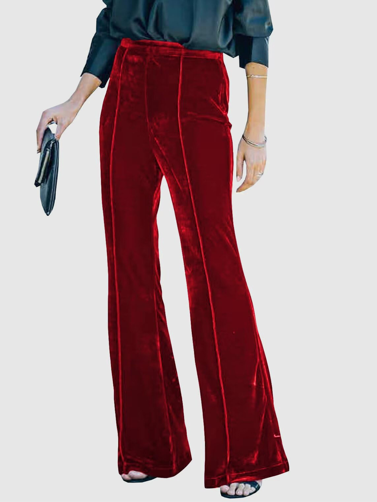 Casual High Rise Elastic Waist Velvet Flare Leg Pants