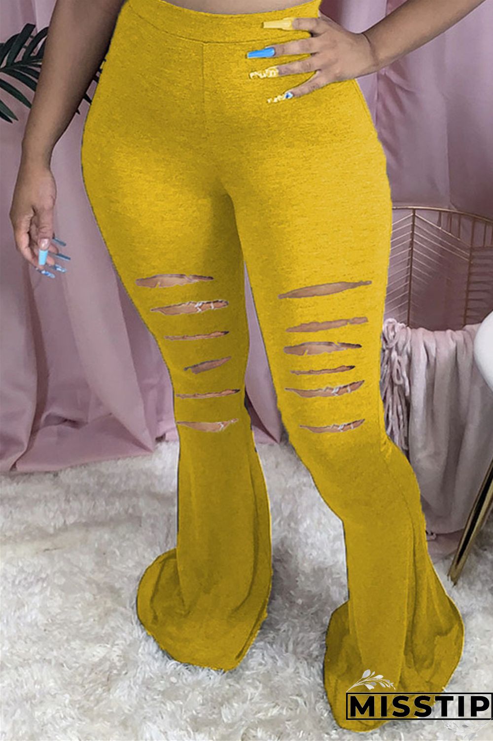 Dark Gray Elastic Fly Mid Solid Boot Cut Pants Bottoms