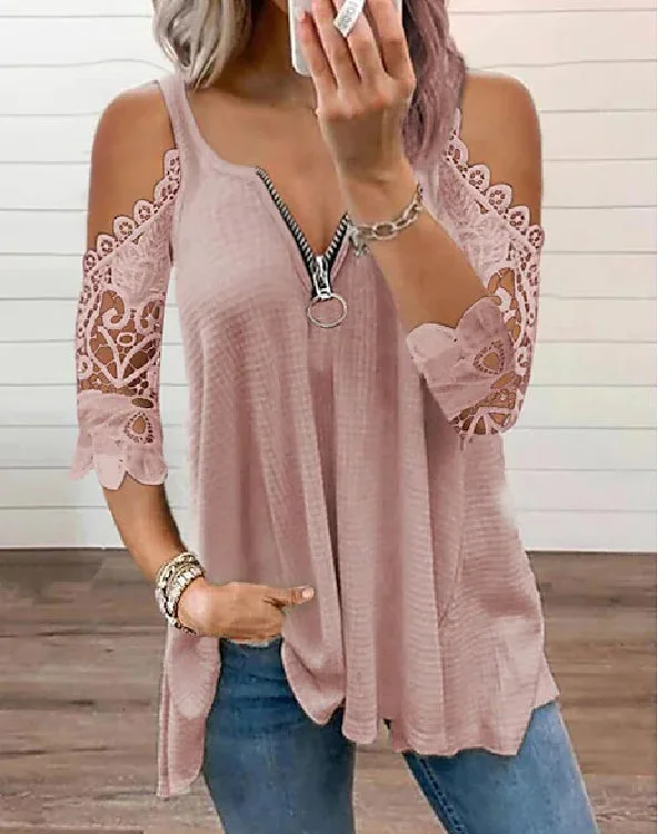 Lace V Neck Short Sleeve Tank Top