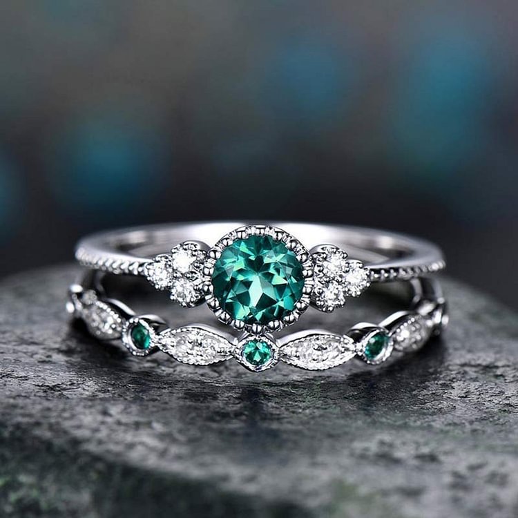 FREE Today: Wealth Goddess Emerald Zircon 2Pcs/Set Ring
