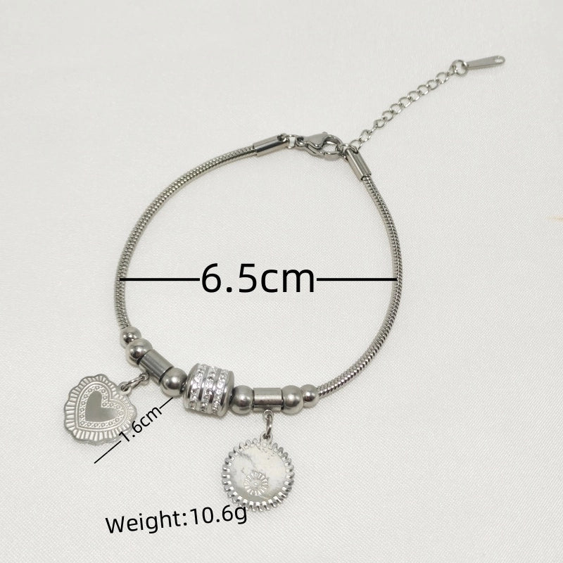 Elegant Commute Heart Shape 304 Stainless Steel Titanium Steel 18K Gold Plated Zircon Snake Chain Bracelets In Bulk