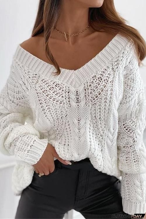 Hollow V Neck Loose Sweater