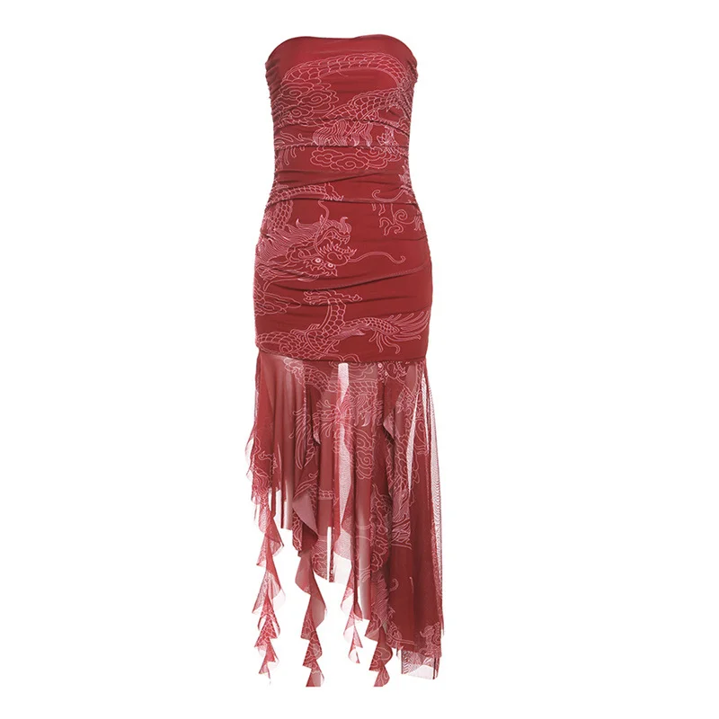 Zingj Spring 2024 New Women's Clothing New Chinese Irregular Slings Open Year-War Robe Dress