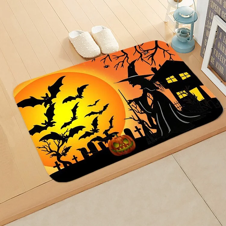 Halloween Pumpkin Bat Entrance Doormat Home Decorations Carpet for Living Room Kitchen Hallway Balcony Rugs Non-slip Floor Mat