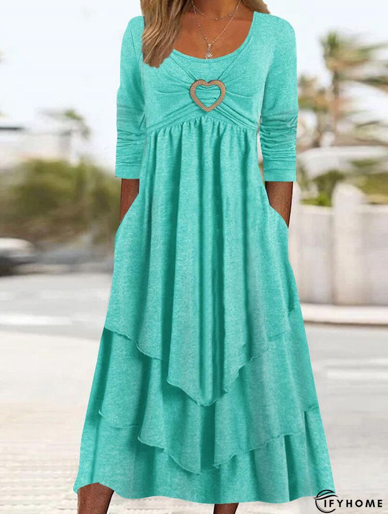 Casual Color Block Regular Fit Daily Midi Dress | IFYHOME