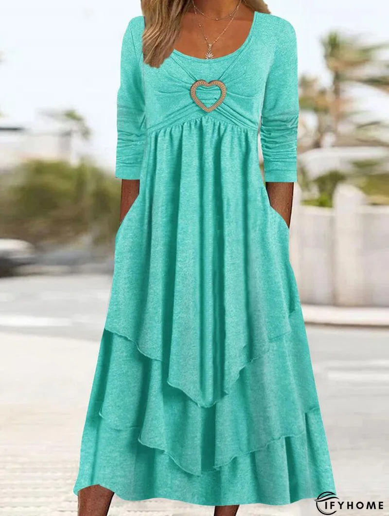 Casual Color Block Regular Fit Daily Midi Dress | IFYHOME