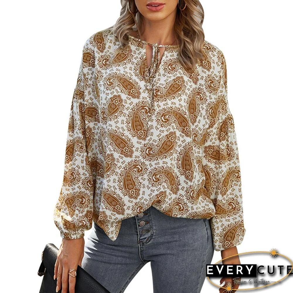 Sale Women Vintage Floral Print Casual Blouse Shirts Women Bow Tie Chiffon Chic Office Female Long Sleeve Femininas Blusas D30