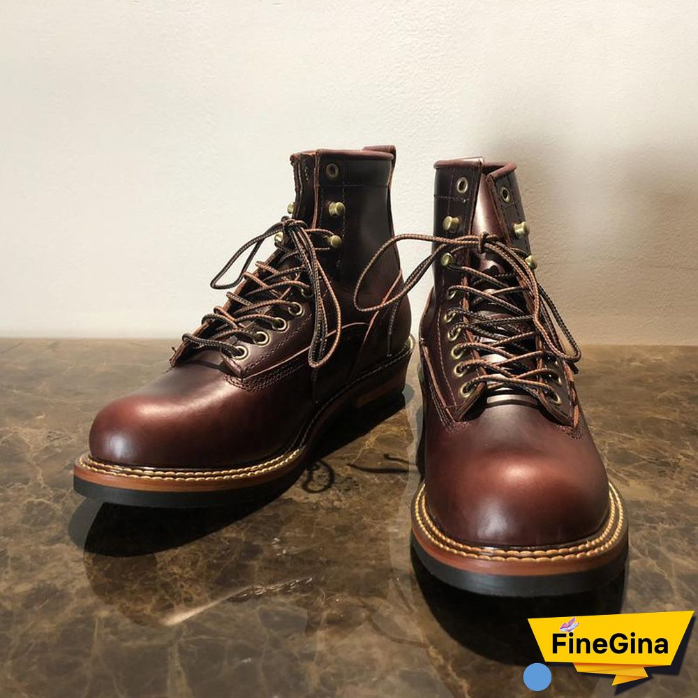 Vintage Lace-Up New Genuine Leather Platform Men Ring Black Red Ankle Boots Dress Work Casual Motorcycle Boots