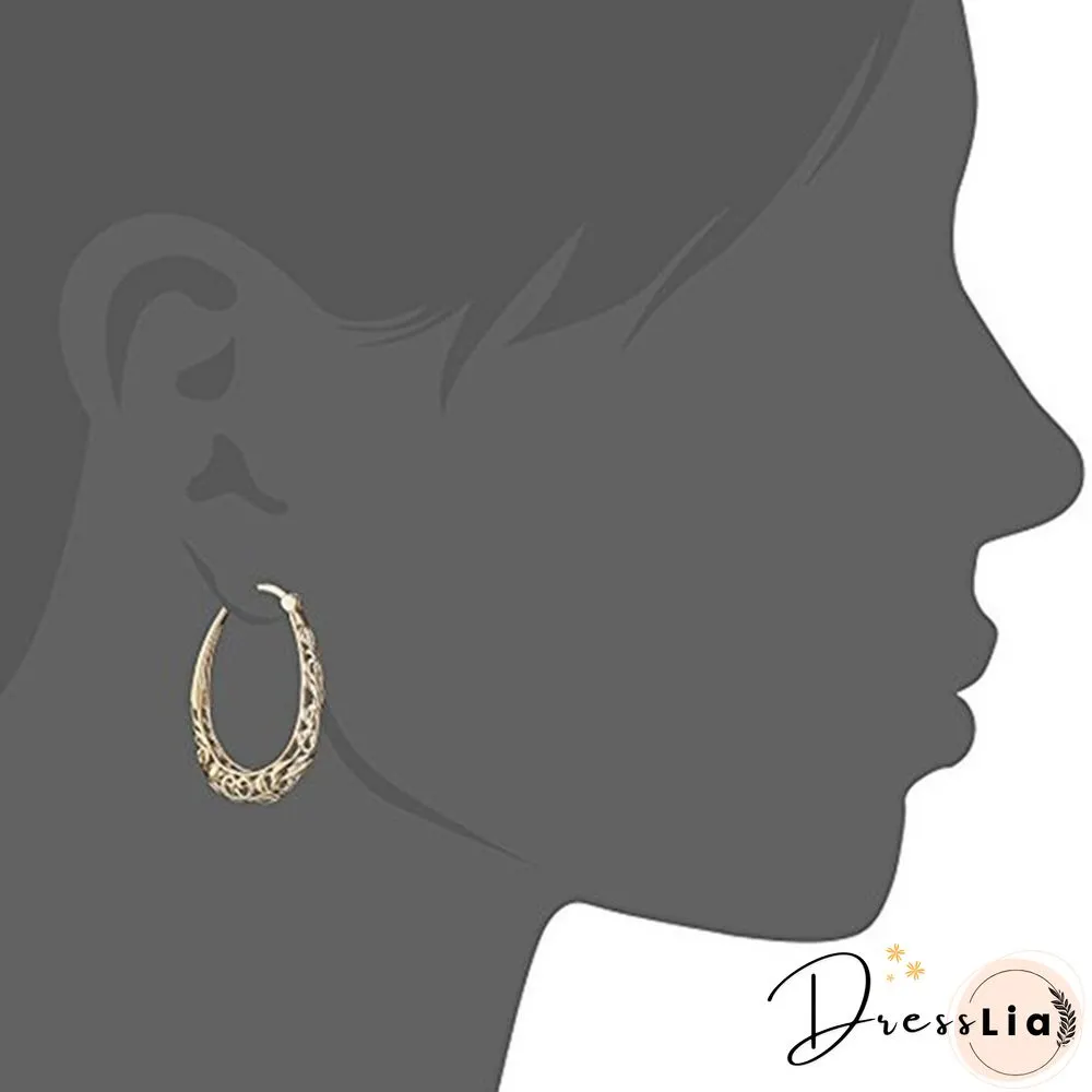 Luxury 14K Solid Gold Dangle Hollow Earrings Hoop Stud Party Wedding Engagement Earring