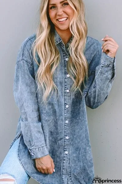 Button Up Dropped Shoulder Denim Top