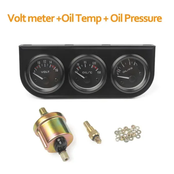 52mm 3-In-1car Triple Kit Water Temp + Oil Pressure Gauge With Sensor Car +Volt Meter