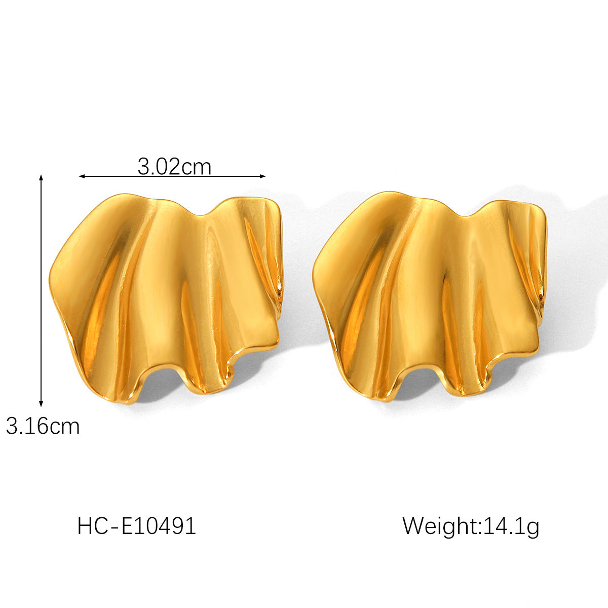 IG Style Irregular Pleated Conical Droplet Wave Geometric Leaf Flower Stainless Steel Electroplating Earrings