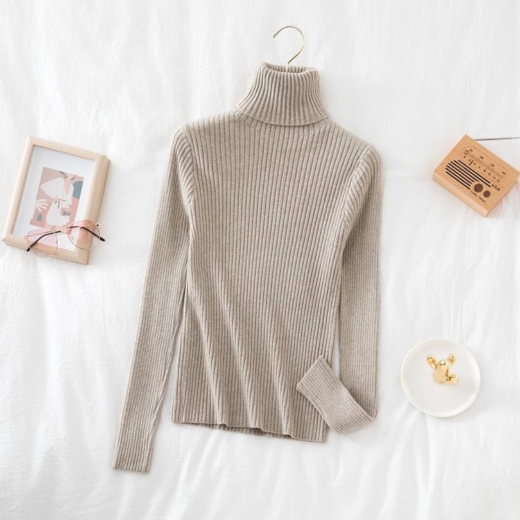 Women's Turtleneck Autumn and Winter Thicken Sweater Fashion 2021 Casual Pullover Knitted Jumper Striped Vintage Sweater 17020