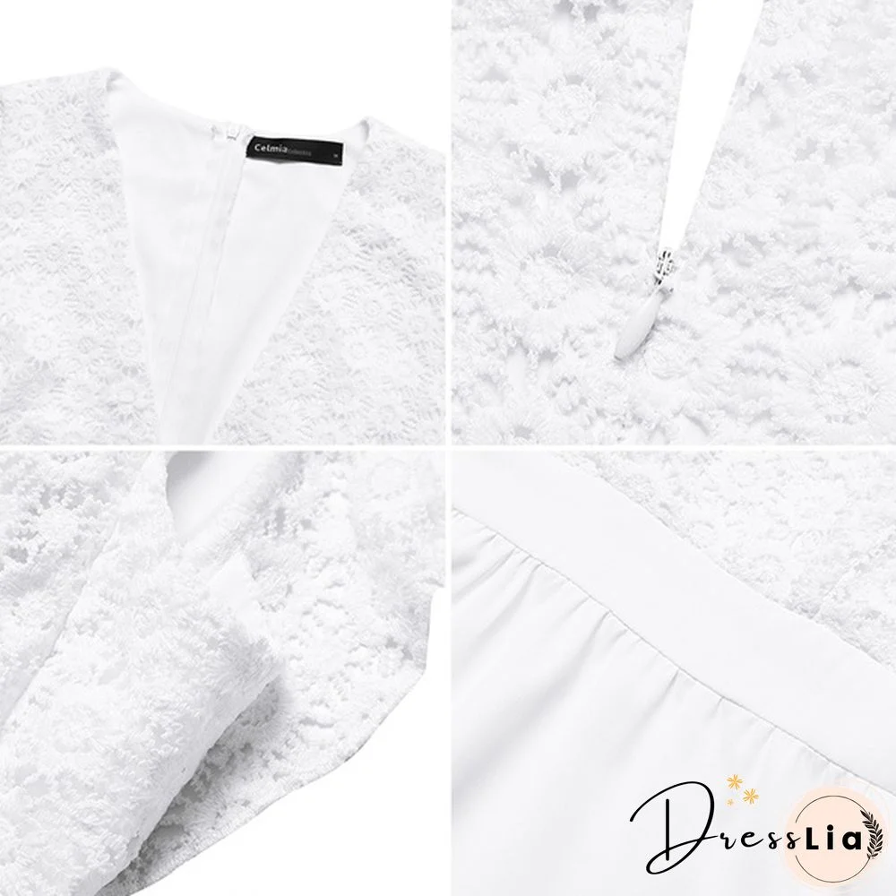 Summer Women Sleeveless Tank Dress Lace Stitching V-neck Ruffle Party Casual Solid Mini Dress Vestidos