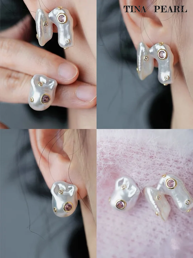 2025 TINA Jewelry 925 silver freshwater pearl irregular Baroque stud earrings