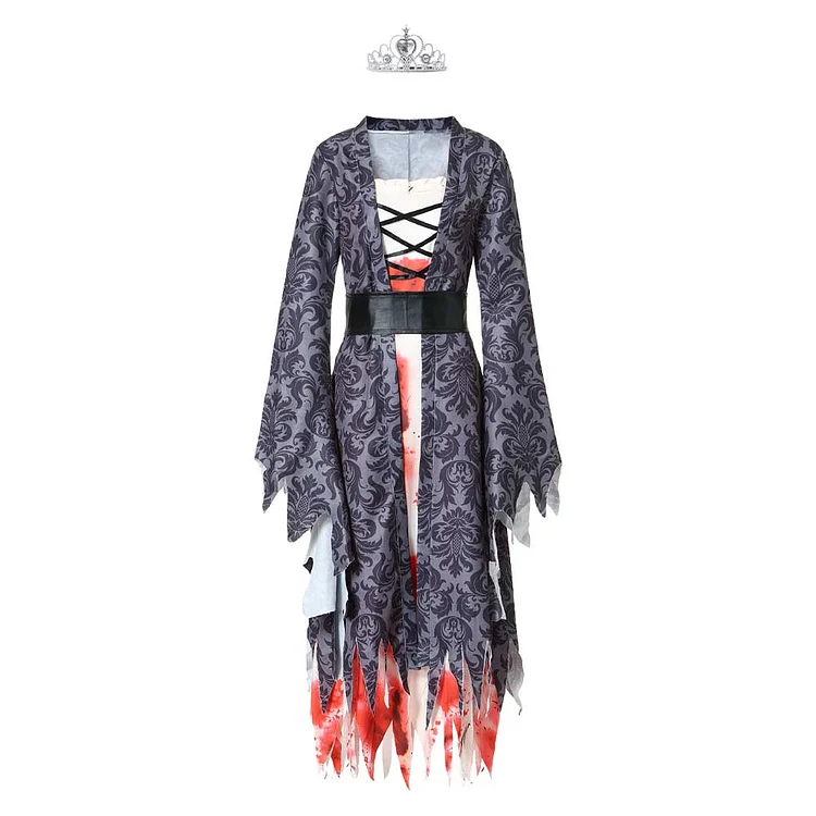 Horror Funny Ghost Bride Gray Dress Outfits Cosplay Costume Halloween Carnival Suit