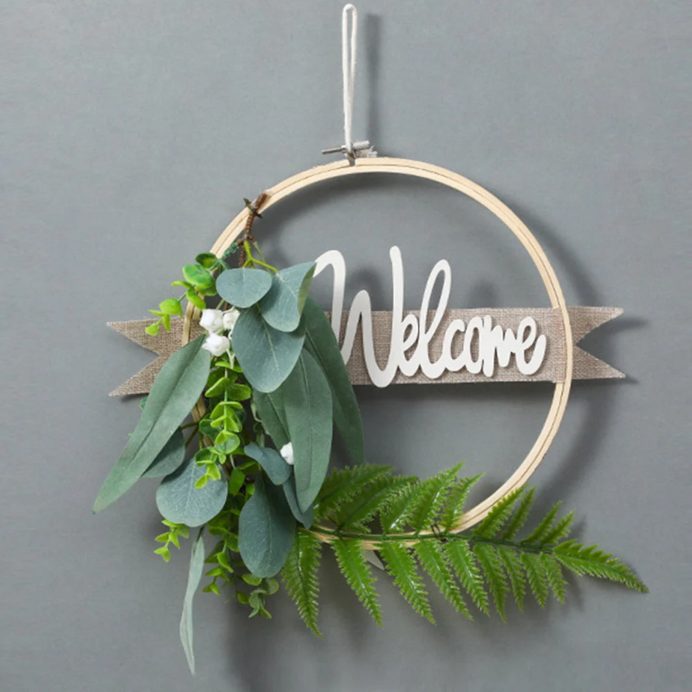 Simulation Eucalyptus Leaf Bamboo Circle Festive Decoration Garland