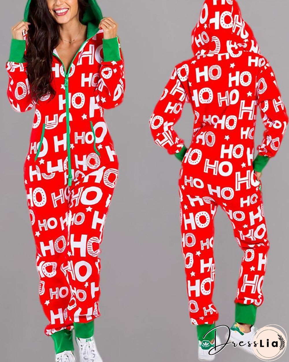 Christmas Hooded Long Sleeve Casual Jumpsuit P10799
