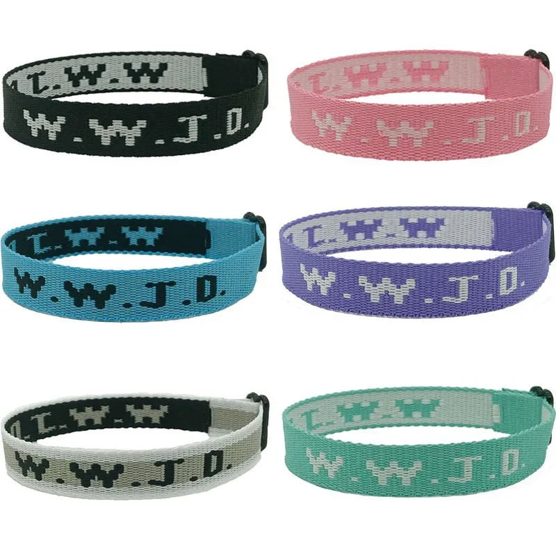 W.W.J.D. Letter Jacquard Printed Wrist Band Bracelet Ribbon Unisex WWJD Bracelet Adjustable Bracelet