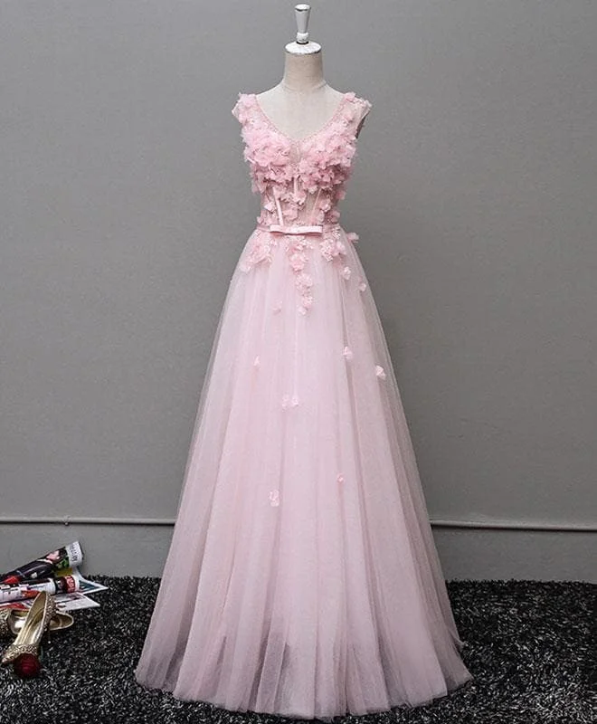 Custom Made V Neck Tulle Long Prom Dress