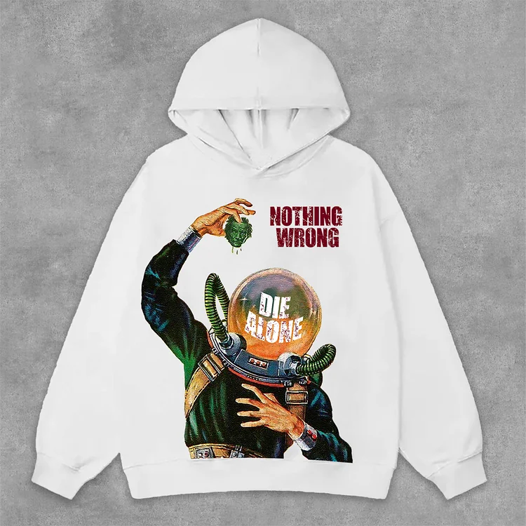 Vintage Nothing Wrong Graphic Print Casual Side Pockets Hoodie SOPULA