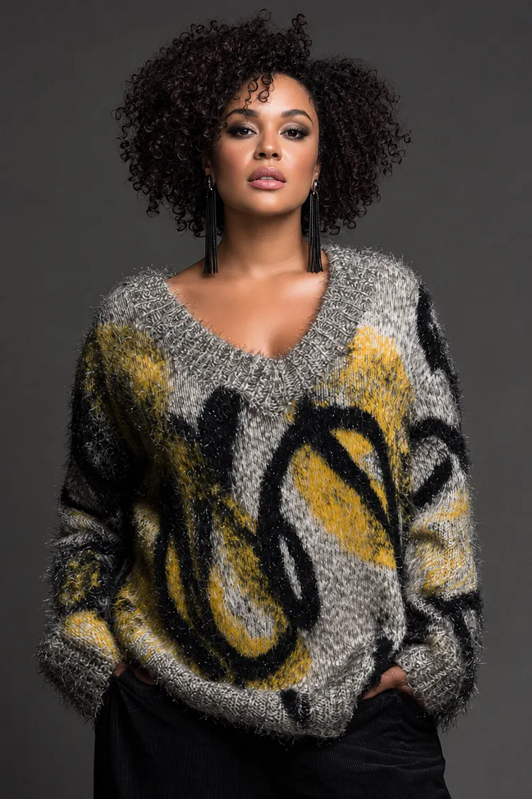 Xpluswear Design Plus Size Daily Grey V Neck Long Sleeve Crochet Sweaters [Pre-Order] 2024 - Xpluswear
