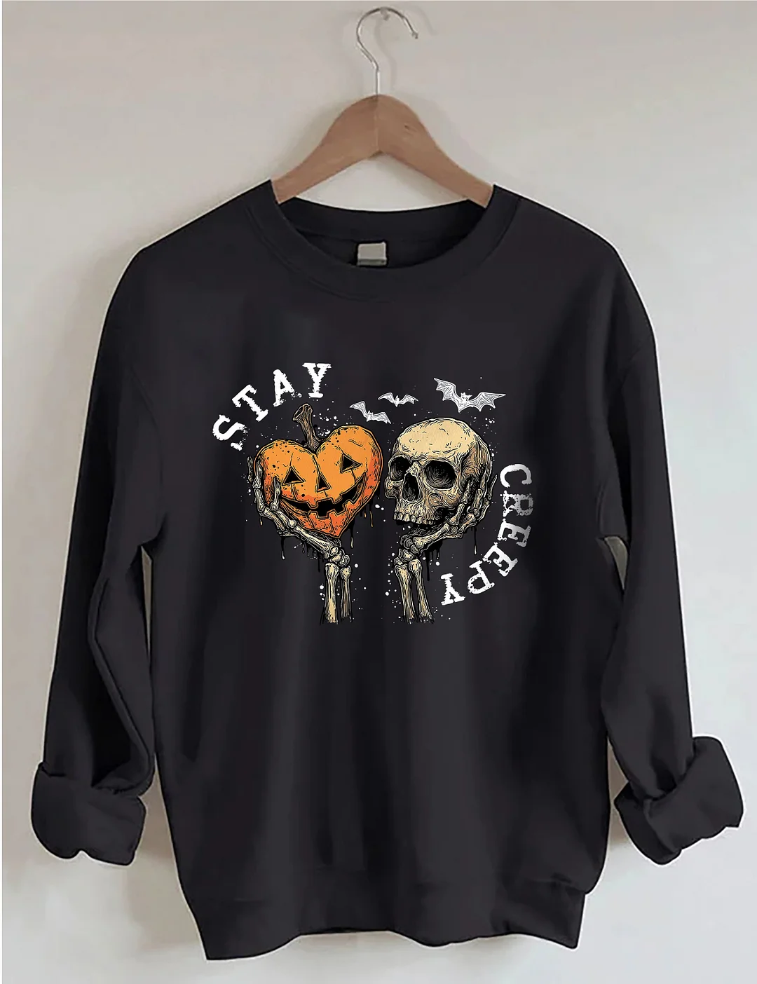 Stay Creepy With Pumpkin And Skull Sweatshirt