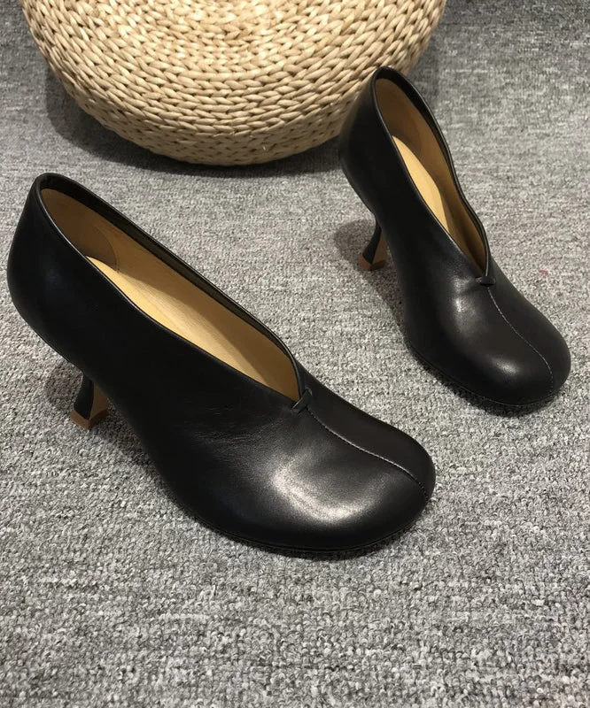 Classy Versatile Black Faux Leather Splicing High Heels