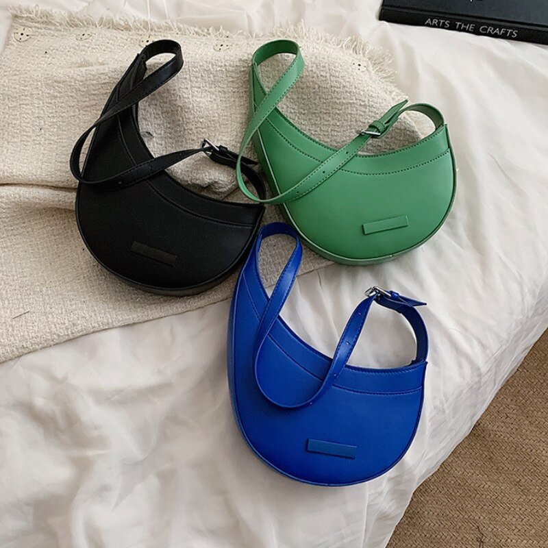 Women Shoulder Bag 2022 PU Leather Purse and Handbag Female Shopper Summer Fashion Simple Irregular Underarm Crescent Bag US Mall Lifes