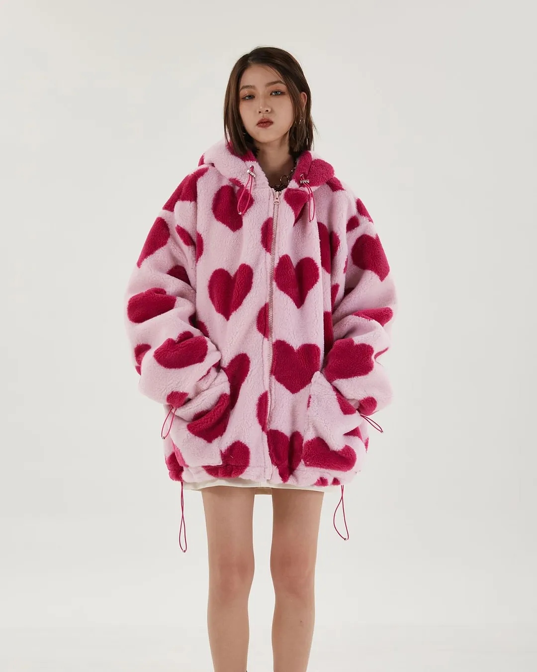 Brownm Heart Pattern Hooded Jacket