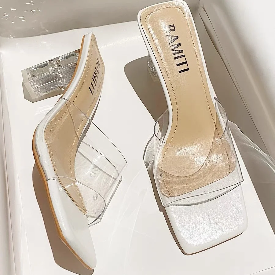 Breakj Breakj Slipper Women's Summer Wear 2025 New Square Head Crystal Coarse And Transparent Sexy High Heels Temperament Drag