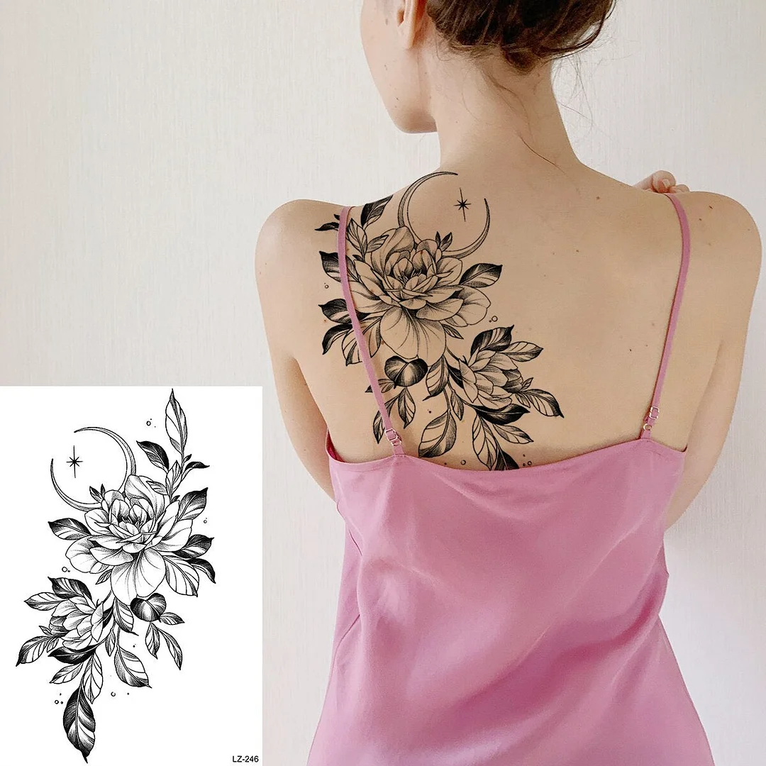 Black Peony flower pendant Temporary Tattoos For Women Adult Mandala Thigh elephant Fake Tattoo Sexy washable tatoos decal