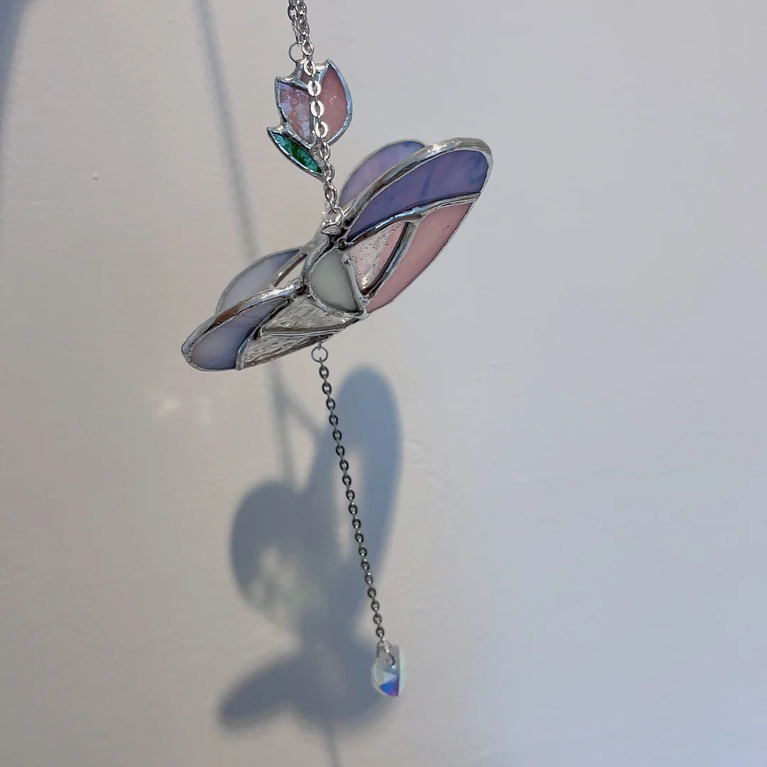 Heaven Pastal Glass Butterfly Ornament - Moon