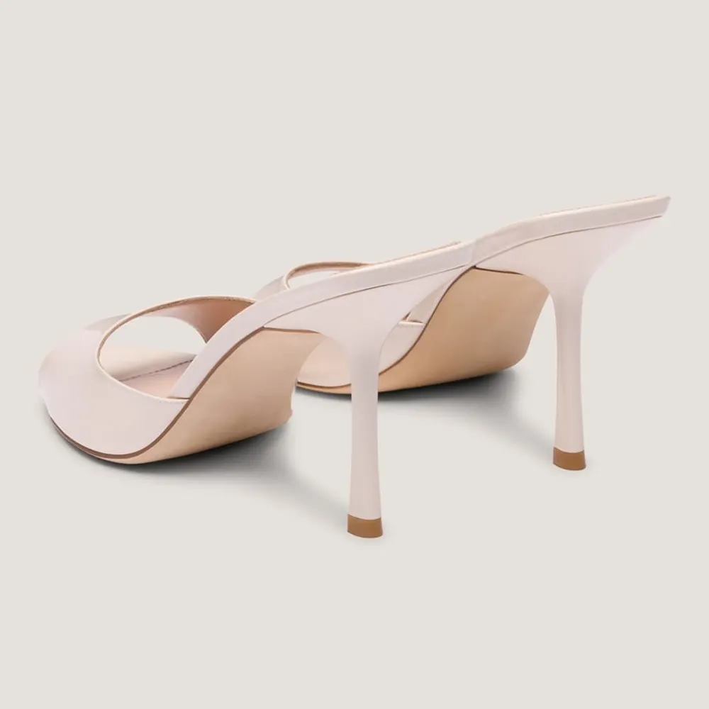 Ivory Patent Leather Open Toe Stiletto Heel Slip On Sandals