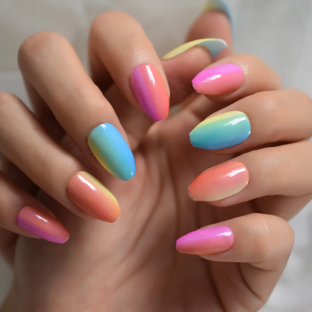 Matte Metallic Press On Nails Holographic Pink Gold Shiny Squavol False Fingernails Pure Color Manicure Tips 24-Nail Inspo