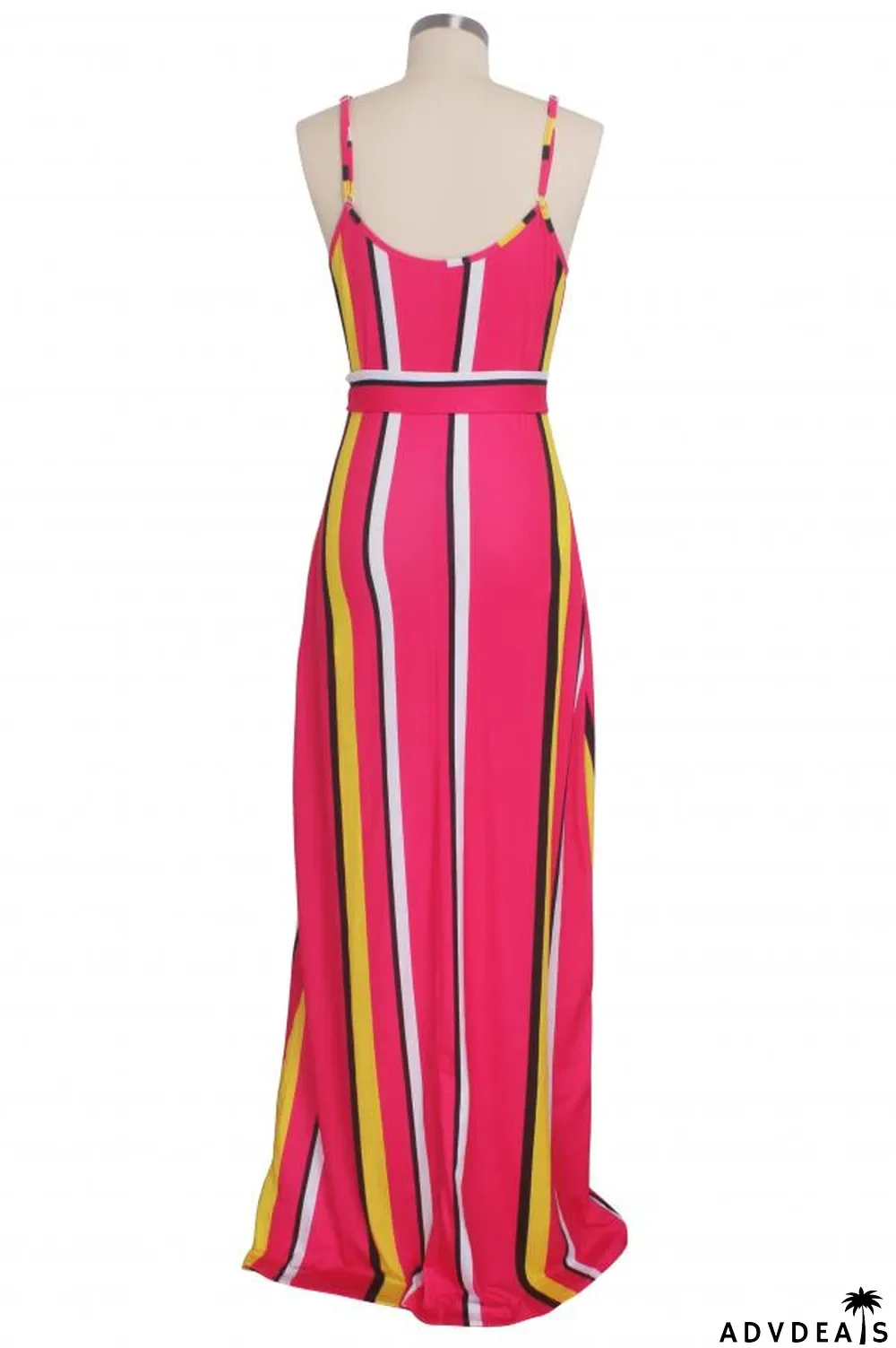 purple Polyester Fashion Sexy Spaghetti Strap Sleeveless Slip A-Line Floor-Length Print asymmetrical Stripe