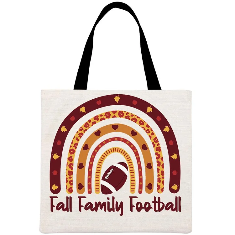 Boho Rainbow Fall Family Football Printed Linen Bag-Annaletters