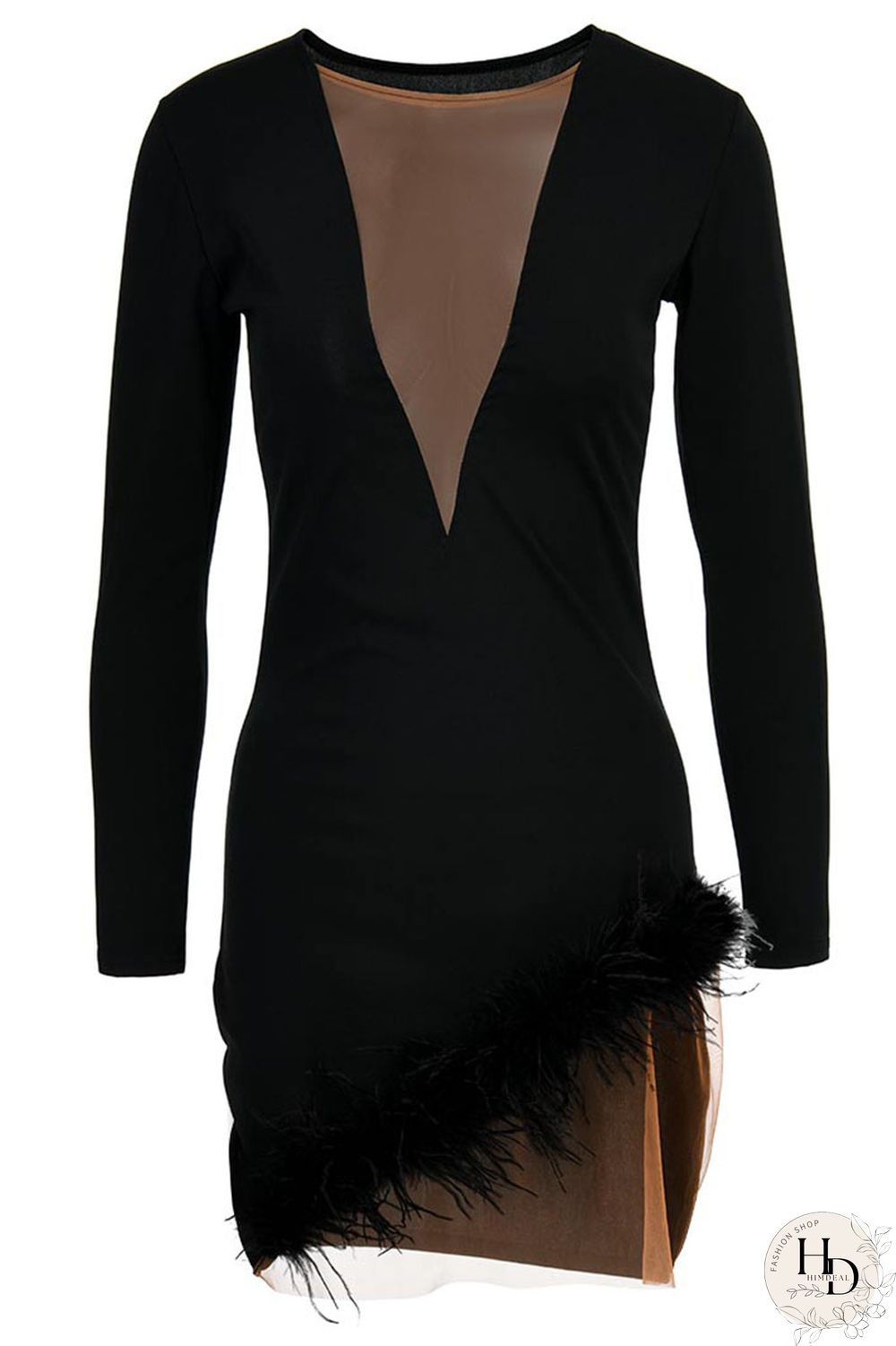 White Sexy Solid Split Joint Feathers Mesh O Neck One Step Skirt Dresses