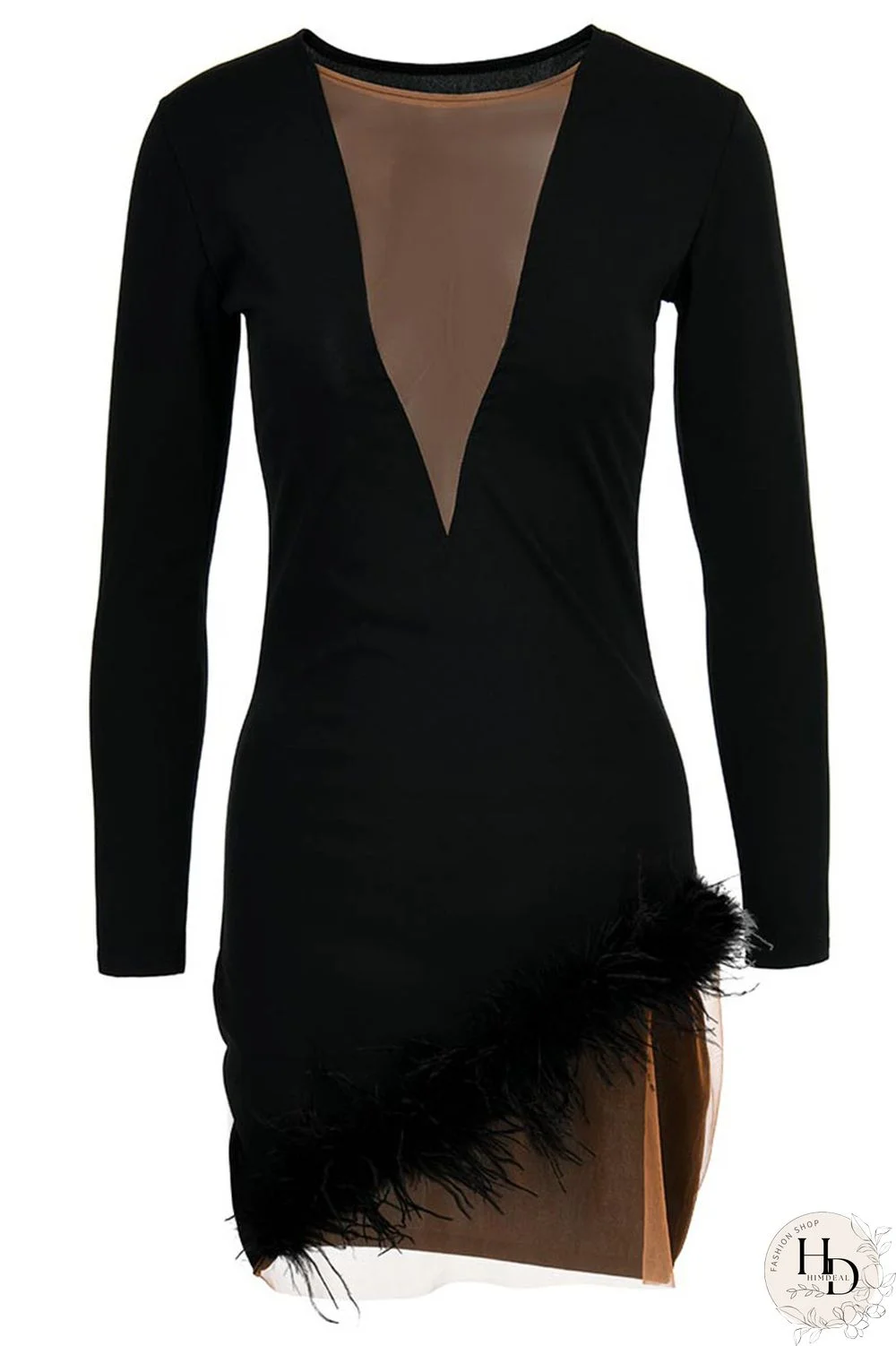 White Sexy Solid Split Joint Feathers Mesh O Neck One Step Skirt Dresses