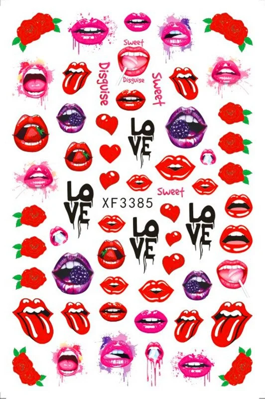 1 Piece of 9.6x6.5CM Valentine's Day Nail Sticker with Adhesive Red Lips Love Sexy European Style Nail Art Design Applique