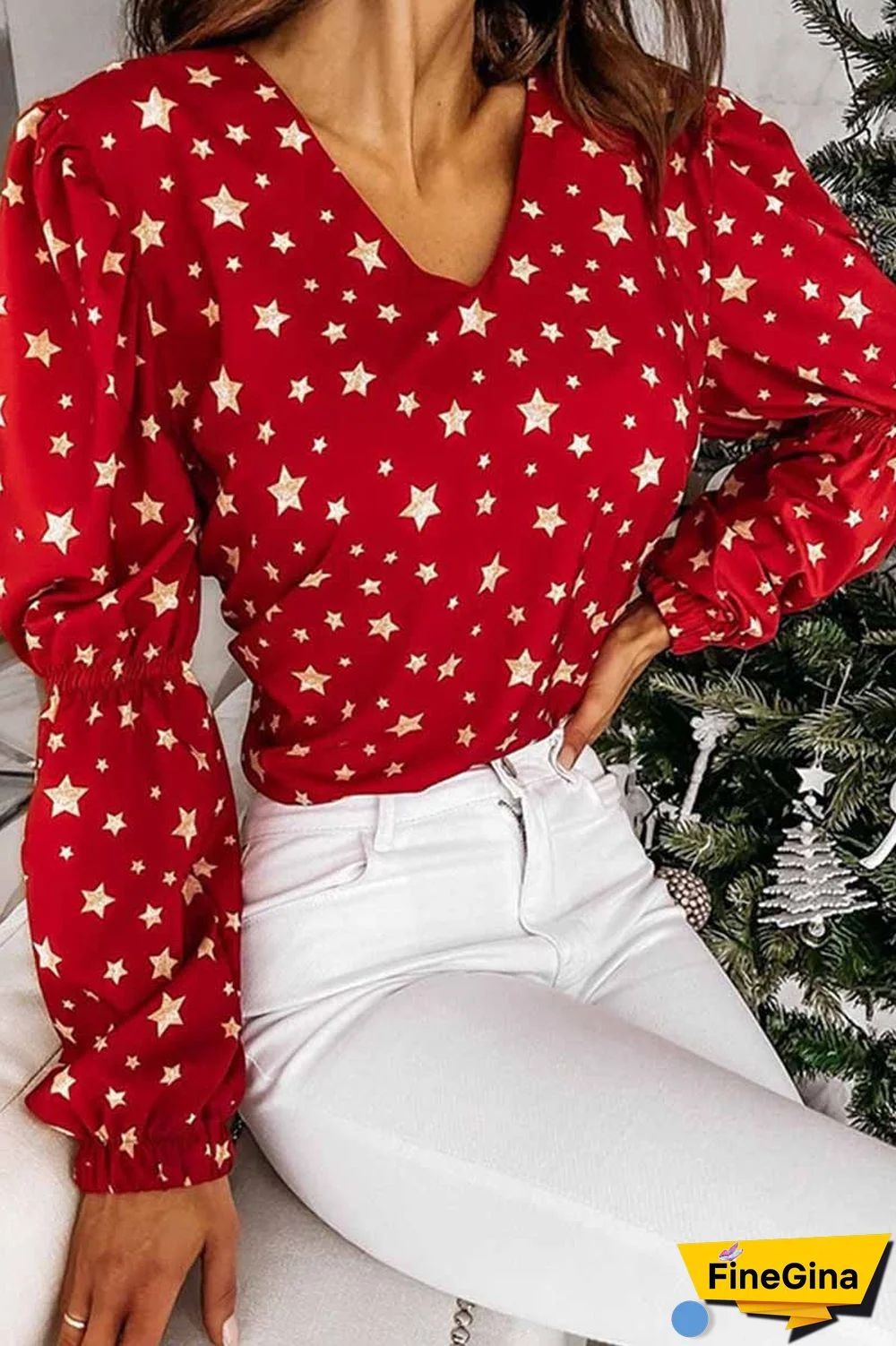 Loose Solid Color Long Sleeve Open Back Small Broken Star Print Tops