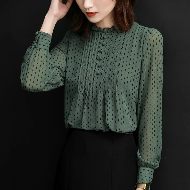 Blouses Femme Long Sleeve    Blouse Women Blusas Mujer De Moda 2023 Dot Chiffon Blouse Shirt Tops Women B691